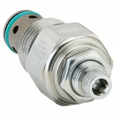 The Parker RAH101S50 is a steel, block-mounted, two-position, normally closed, two-way pressure control cartridge valve with screw adjustment. It is used in hydraulic systems for pressure regulation or relief in industrial machinery and mobile equipment.