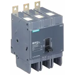 The SIEMENS BQD360 is a 60 A, 480V AC, 3-pole bolt-on miniature circuit breaker from the BQD Series. It provides overcurrent protection for branch circuits in electrical distribution systems. Suitable for use in panelboards and load centers.