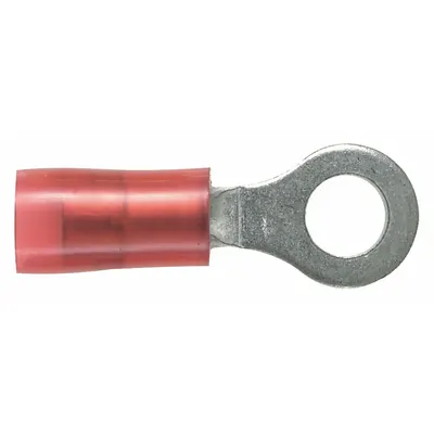 PANDUIT Ring Terminal: Red, Nylon Insulation, #8 Stud Size, 22 AWG to 18 AWG Wire Sizes - Insulated Ring Terminals