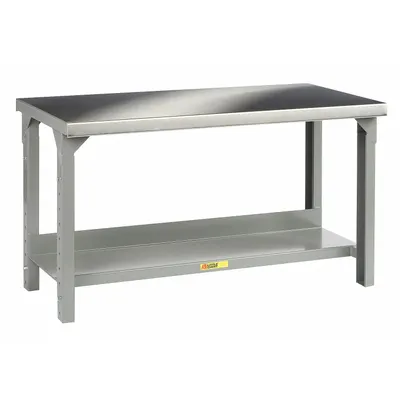LITTLE GIANT Workbench: Adj Ht, Stainless Steel, 60 in x 30 in, 4,500 lb Overall Load Capacity - Workbenches with Lower Shelves