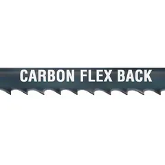 Carbon steel band saw blade for curved cuts in wood. Flex back construction enables tight-radius cutting. 7 ft 5-1/2 in length, 1/2 in width, 0.03 in thickness. Suitable for woodworking and general fabrication.