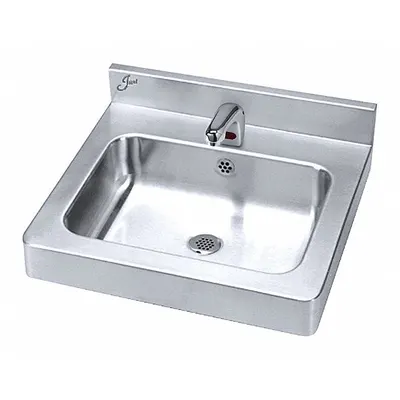 JUST MANUFACTURING Bathroom Sink: Lavatory Group, Silver, Stainless Steel, Sensor - One-Station Wall-Mounted Bathroom Sinks with Faucets