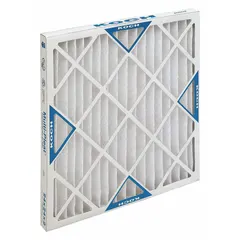 MERV 13 pleated air filter with synthetic media and beverage board frame. Measures 16 x 16 x 2 inches. Suitable for commercial and industrial HVAC systems requiring improved indoor air quality. LEED/Green designation supports sustainability goals.