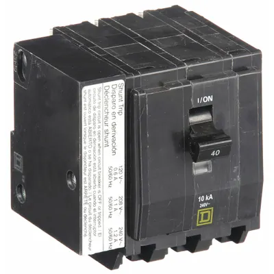 SQUARE D Miniature Circuit Breaker: 40 A, 120/240V AC, Three Phase, 10kA at 120/240V AC - QO Series, Plug-In Square D Miniature Circuit Breakers