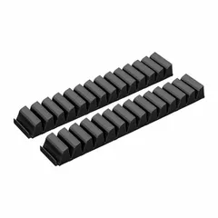 This black plastic screwdriver organizer measures 27 inches in length and 2 1/4 inches in width. It is designed to store and organize screwdrivers in workshops, tool cribs, and maintenance areas, helping to reduce clutter and keep tools accessible.