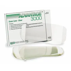Clear acetate lens covers with adhesive on the sides, supplied in a pack of 25. Designed for use with MSA PAPR systems to protect the main lens from scratches, dust, and debris in industrial environments.