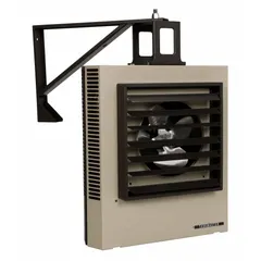 This standard suspended electric unit heater from MARKEL is designed for wall or ceiling mounting in commercial and industrial spaces. It operates on 480 V AC, 3-Phase power and uses a fan to distribute heated air. The unit measures 24-5/16 inches high by 21-1/2 inches wide by 6-1/2 inches deep.