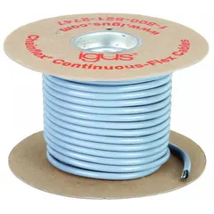 This continuous flexing exposed run tray cable is designed for applications requiring repeated bending, such as cable carriers, robotics, and moving machine parts. It features 5 conductors of 16 AWG, unshielded, with a PVC jacket in gray. Minimum bend radius is 5 times the outer diameter for fixed installations and 7.5 times for flexible use.