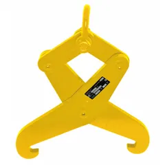 Steel beam lifting tongs with a working load limit of 2,000 lb and a minimum jaw opening of 5 in. Used for handling steel beams in industrial lifting and material handling applications.