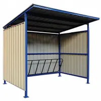 Bicycle Storage Shed: Unassembled, 3 Sides, 102 in x 92 in x 91 in, Steel, Beige, 8 Bicycle Capacity