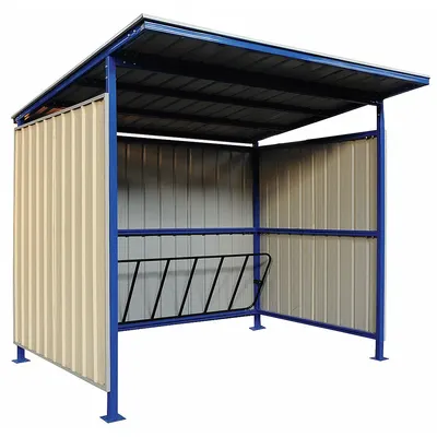 OEM Bicycle Storage Shed: Unassembled, 3 Sides, 102 in x 92 in x 91 in, Steel - 3-Wall Open-Front Unassembled Bicycle Storage Shelters