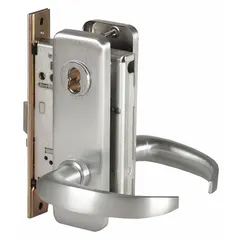 BEST Door Lockset: Classroom Lever Locksets, Chrome, ADA Compliant, Interchangeable Core (MPN 45H7R14J626LHRB). Key specifications — Ligature Resistance: Not Ligature-Resistant; Brand: BEST; Lockset Function ANSI Code: F05; Visual Indicator Message: No Message; Lockset Style: 40H Escutcheon; ADA Compliant: Yes; Finish: Satin Chromium-Plated : Stainless Steel.