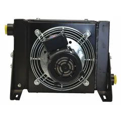 Fan-powered aftercooler for compressed air systems, rated 113 cfm and 208-230/460V AC, 3-phase. Removes heat and moisture from compressed air after compressor discharge to protect downstream equipment.
