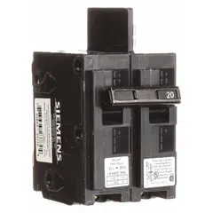 Single-pole bolt-on miniature circuit breaker rated 20 A at 120V AC with a 10kA interrupting capacity. Features a shunt trip for remote tripping applications. Used for overcurrent protection in branch circuits within compatible panelboards.