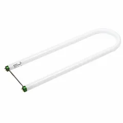 This PHILIPS fluorescent U-bend lamp features a medium bi-pin (G13) base, 32 W power consumption, 3000K color temperature, and 6-inch leg spacing. It is designed for use in commercial and industrial lighting fixtures where space constraints require a compact form factor, such as office troffers and retail display lighting.