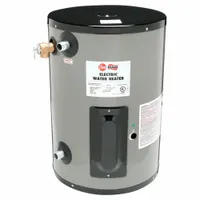 Compact commercial electric water heater with 10-gallon capacity and 3000 W heating element. Operates on single-phase 277V power, delivering 30 gallons per hour at a 40°F temperature rise. Measures 22.87 inches in height. Suitable for light-duty commercial applications such as small kitchens, break rooms, or point-of-use installations
