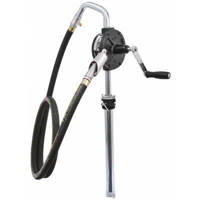 LINCOLN Hand Pump: Rotary Action, Pump with Hose, Nozzle & Spout, Cast Iron Housing - Rotary-Crank Drum Pumps