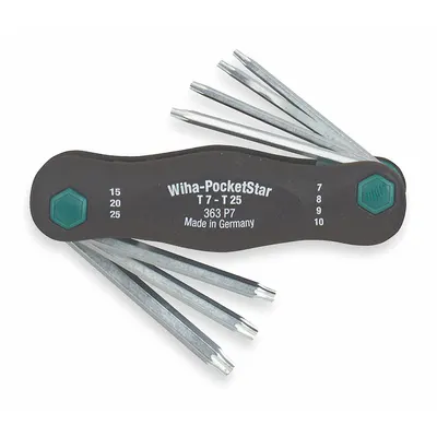 WIHA Torx Key Set: Short, 1 Pieces, T10/T15/T20/T25/T7/T8/T9 Tip Size, Std End - Folding Torx Key Sets