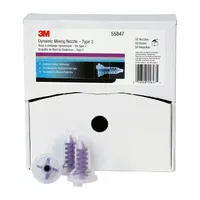 This mixing nozzle is part of the Dynamic Mixing System series, designed for 1:1/2:1 mix ratios with a 2:1 mixing ratio. It is used for blending two-part materials in adhesive, sealant, or coating dispensing systems. The nozzle is purple and supplied in a 50-pack