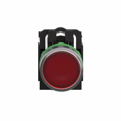 SCHNEIDER Flush Push Button: Red, 22 mm Mounting Size, Non-Metallic - Illuminated Flush-Mount Push-Button Operators