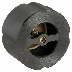 Cast iron wafer disc check valve with inline body for 2 1/2 in pipe size. Wafer-style design allows compact installation between flanges. Used in piping systems to prevent reverse flow and reduce water hammer.