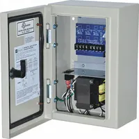 Steel-enclosed power supply board with 115V AC input, delivering 24V AC at up to 10A. Features a 3PTC 1Fuse configuration. Suitable for powering security, access control, and industrial control equipment such as cameras, locks, and sensors