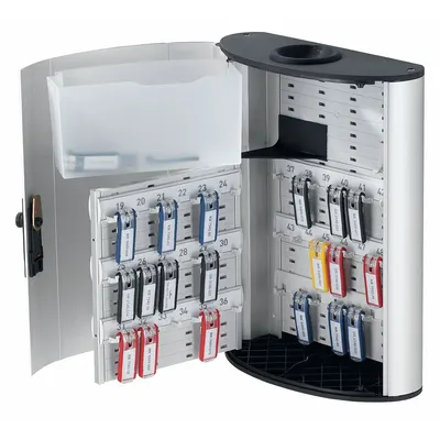 DURABLE Key Box: 54 Key Capacity, Dial Combo Lock, Aluminum, Gray, 15 3/4 in Ht - Key Cabinets with Combination Lock