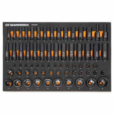 GEARWRENCH: 1/4 in, 3/8 in, 1/2 in Drive Size, 66 Pieces, 8mm-34mm Socket Size Range - Metric Impact Socket Sets