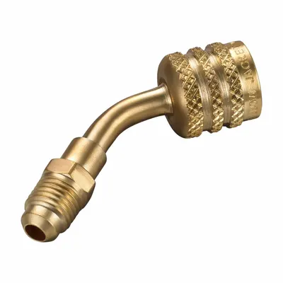 YELLOW JACKET Adapter: 3 1/2 in Lg, 45° Angle, Input 1/4 in Female Flare Right-Hand - Access Valve Liquid Charging Adapters