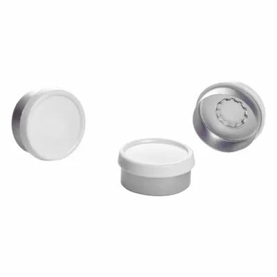 KIMBLE Lab Bottle Caps: 20 mm Dia, White, Aluminum, Unlined, Autoclavable - Snap On Bottle Caps