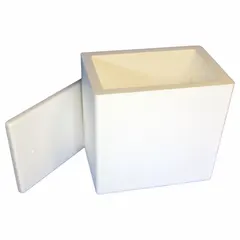 This insulated shipping kit consists of a white cardboard outer box and a 1.5 in thick Styrofoam insert. The Styrofoam insert provides thermal protection for temperature-sensitive items during transport. Suitable for shipping goods that require temperature stability.
