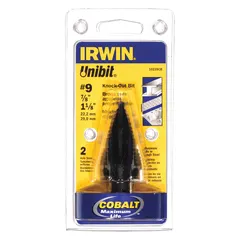 Black oxide cobalt step drill bit for drilling stepped holes in thin materials such as sheet metal, plastic, and wood. Size range from 7/8" to 1-1/8". Features a 3-flats shank to prevent slipping in the chuck. Not impact rated; use only in standard drill chucks.