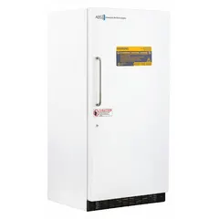 This upright flammable storage freezer provides a temperature range of -25°C to -15°C with a 30 cu ft capacity. It features manual defrost and a right-hinged door. Designed for safe storage of flammable materials in laboratory and industrial settings.