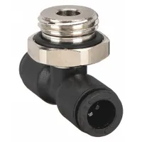 This push-fit tee fitting connects two 8 mm OD tubes and one 1/4 in MBSPP pipe thread. Made of nylon and nickel-plated brass, it is suitable for pneumatic and fluid-handling systems. Sold in a pack of 10