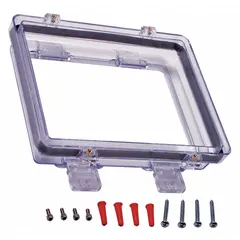 Clear polycarbonate C style backbox kit with external mounting tabs. Designed as a spacer for alarm and wall fixture covers, providing a raised platform for device installation and wiring clearance. Compatible with model STI-1210C.