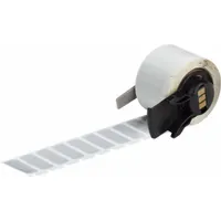 Polyester precut label roll measuring 1 in x 3/8 in. Halogen-free and metal-detectable material properties. Compatible with M610 printer series. Used for industrial identification and traceability in environments requiring contamination control and compliance