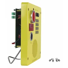 Yellow plastic cover designed for auto-dial phone enclosures. Compatible with models 394AL-001 and 393AL. Used to protect the phone unit in industrial environments.