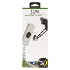 This windshield car mount kit is designed for mobile devices and compatible with Apple MagSafe. It includes a metal plate for magnetic attachment and is made of silicone with an impact-resistant construction. The mount securely holds your device while driving, suitable for use on windshields.