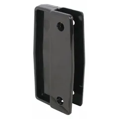 This black sliding handle is designed for screen doors, providing a grip for opening and closing. With an overall height of 4 inches and a square base of 1 7/8 inches, it is suitable for residential and light commercial sliding door applications.