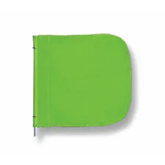 Green non-reflective replacement flag for warning whips, measuring 11 inches in height and 12 inches in width. Used to restore visibility on whip assemblies in industrial settings for marking overhead obstructions, vehicle routes, or hazard zones.