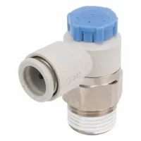SMC Speed Control Valve: Elbow Fitting, Knob, 3/8 in Valve Body Size, 12 mm Tube, Meter In (MPN AS3211F-03-12SA)