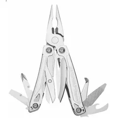 This multi-tool features fold-out pliers and 14 tools including spring-action scissors, can opener, and Phillips screwdriver. Stainless steel construction with a silver finish. Closed length 3 3/4 inches. Suitable for everyday repairs, maintenance, and outdoor tasks.