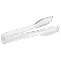 These clear polycarbonate serving tongs measure 9 inches in overall length and 2 inches in width. Designed for handling and serving salads, vegetables, or other food items in commercial or institutional kitchens. Not dishwasher safe and not NSF certified.