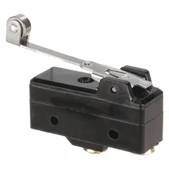 Snap-action switch with hinge roller lever actuator and SPDT contact configuration. Rated for AC loads up to 20 A at 480 V, with screw-type electrical connections. Suitable for position sensing and limit control in industrial machinery, conveyors, and automation systems.