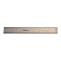 MITUTOYO Steel Rule: 182-102, 6 in, 0.05 in Thick, 1/100 in/1/64 in, Chrome, Clear, Rigid, Vinyl