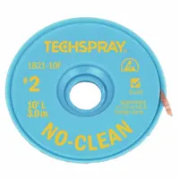 No-clean flux desoldering braid for removing solder from electronic assemblies during rework or repair. #2 size, 0.055 in wide, 10 ft length, yellow color. ESD-safe construction protects sensitive components