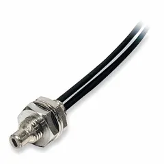 Diffuse fiber-optic cable with M6 screw head and 2 m cable length. Minimum detectable object diameter of 0.005 mm. Compatible with OMRON fiber-optic sensors. Used for precise object detection in industrial automation applications such as part presence verification and edge detection.