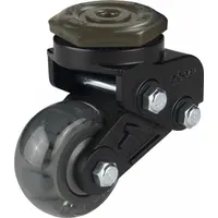 Swivel caster with face brake, 50 mm black polyurethane wheel, 66 lb load capacity, ball bearing, M8 bolt-hole mounting. Designed for continuous-use AGVs and AMRs in material handling applications