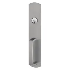 Mechanical exit device trim for use with exit push bars. Night latch style allows locking from outside while maintaining free egress from inside. Chrome finish. Not ADA compliant.