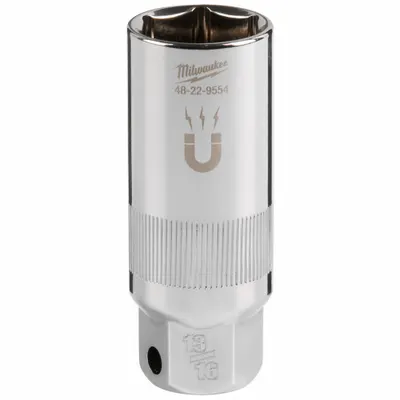 MILWAUKEE Spark Plug Socket: 3/8 in Drive Size, 13/16 in Socket Size, 6-Point, Deep - SAE Spark Plug Sockets